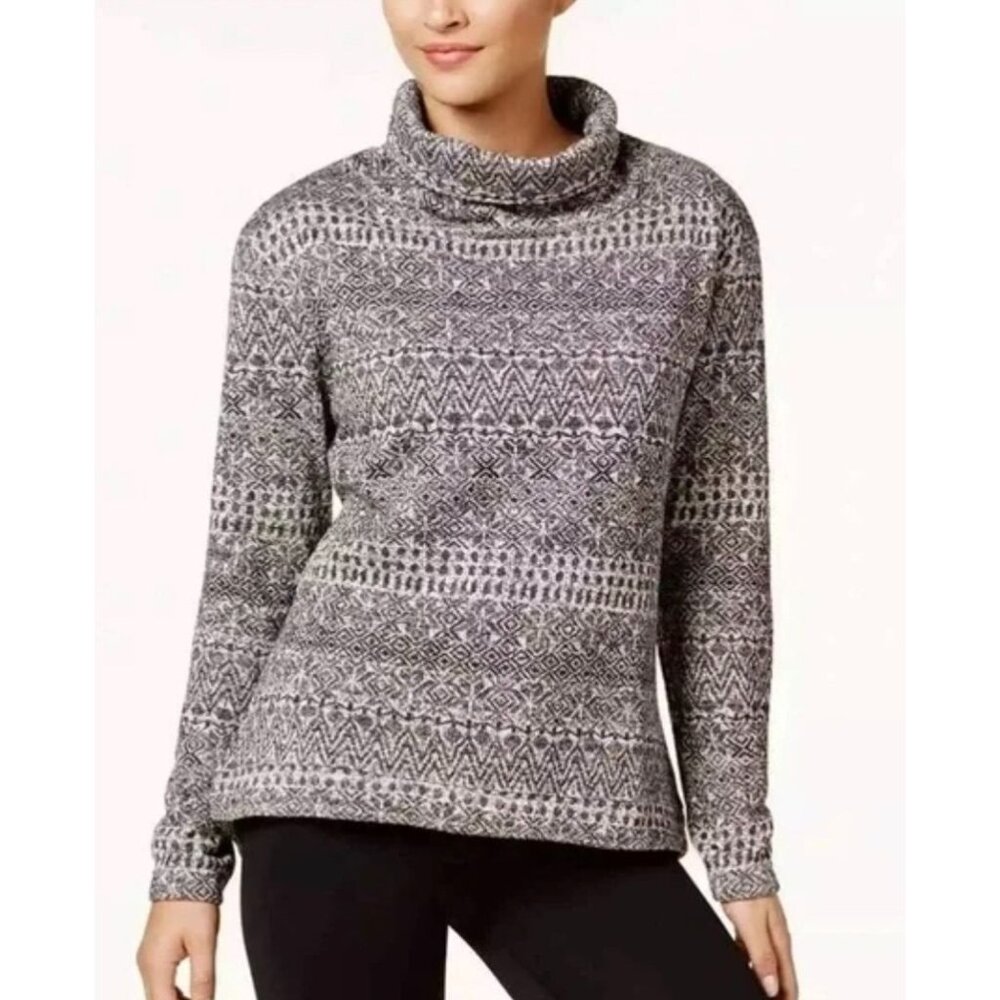 Columbia Womens Fair Isle Pattern Cowl Neck Sweater Size Medium Gray